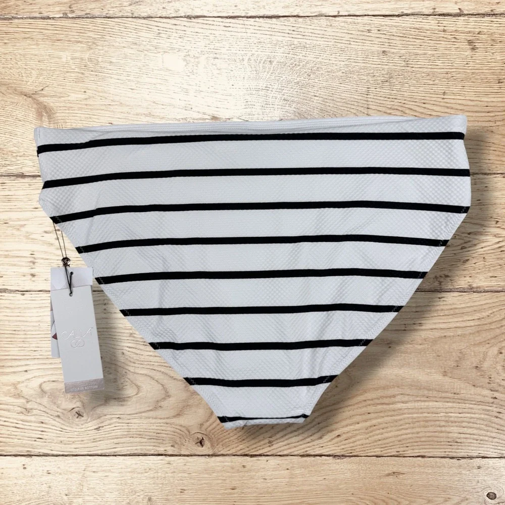 CALIA Womens Core Mid Rise Swim Bottom Navy‎ White Stripe Swim Size XL NWT